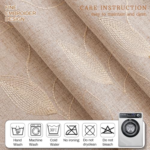 AmHoo 2 Panels Embroidered Leaf Faux Linen Curtains 170GSM Light