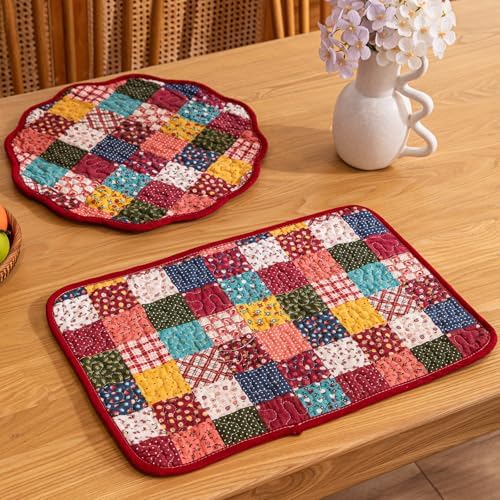 vctops Quilted Rectangular Placemats Set of 6 Washable, Heat Resistant