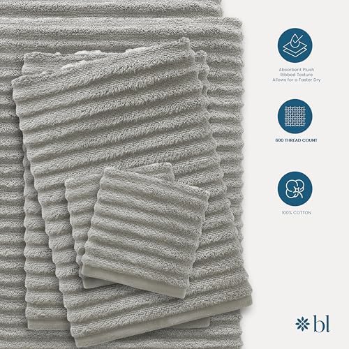 Blue Loom Ribbed Bath Towels Set, 100% Cotton 600GSM, Soft Absorbent