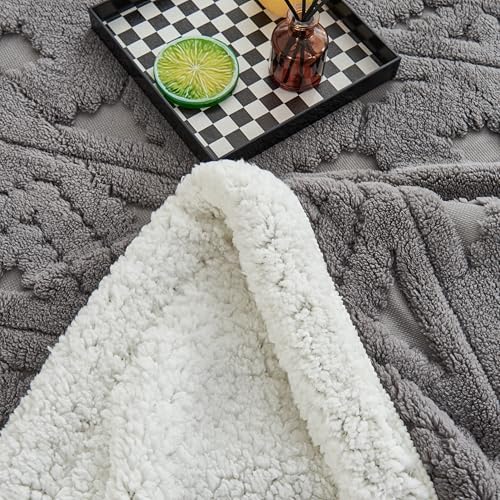 LEVINIS Boho Sherpa Throw Blanket 60'' × 80'', Dark Grey