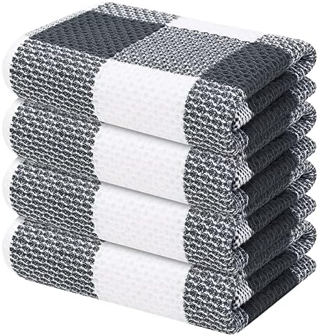Mordimy Cotton Weave Kitchen Towels, 13"x 28", 4 Pack, White & Dark