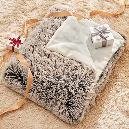 GONAAP Fuzzy Faux Fur Twin Blanket for Couch, Frosty Brown, 60"x80"