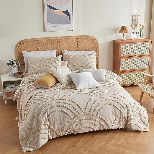 Boho Duvet Cover - Tufted Bedding Set - Soft and Lightweight Cotton