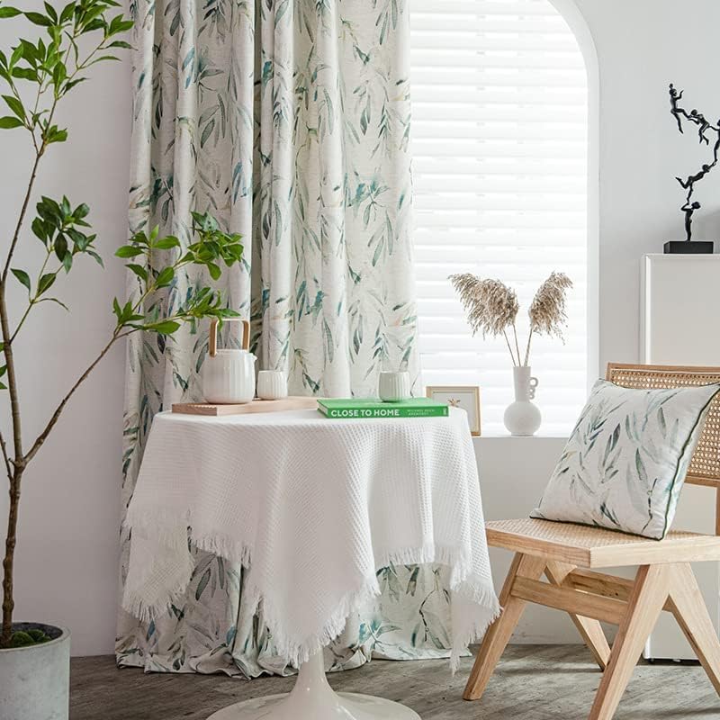 Beige White Linen Curtains 63 Inches Long for Living Room Bedroom