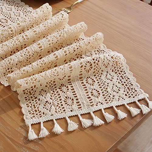 meioro Crochet Lace Table Runner, 10x72 Inch Boho Cotton Table Runners