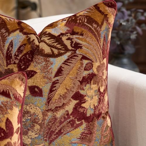 Alerfa Red Neutral Floral Pillow Cover 18 x 18 Inch, Vintage Cut