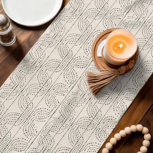 Cream Beige Boho Table Runner 120 Inches Long, Rustic Minimalist