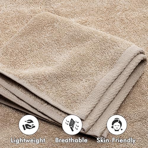 Bath Towels Set of 8 – 100% Ring Spun Cotton (Beige) Bathroom Towel