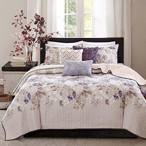 Madison Park Modern Floral Coverlet Breathable Taupe King Quilt Set