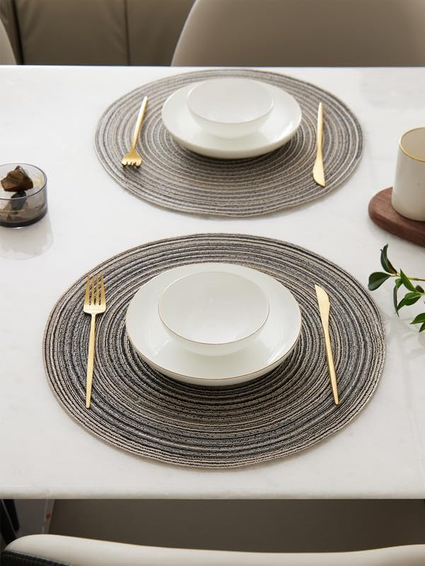 8 Pcs Round Braided Placemats & Coasters Set, 15 Inch Heat Resistant