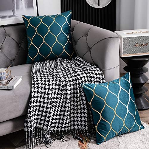 DEZENE 20x20 Inch Gold Velvet Throw Pillow Covers: 2 Pack Square