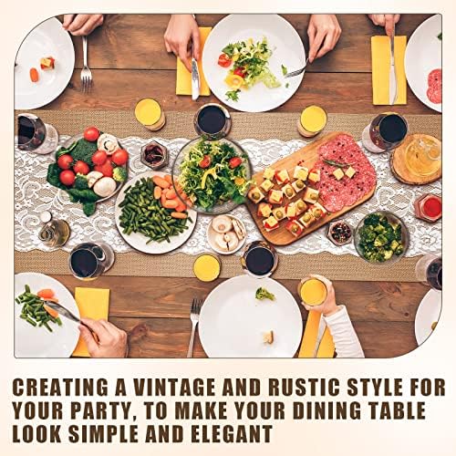 Tatuo 12 Pieces Burlap Table Runners with Lace 12 x 108 Inch Long
