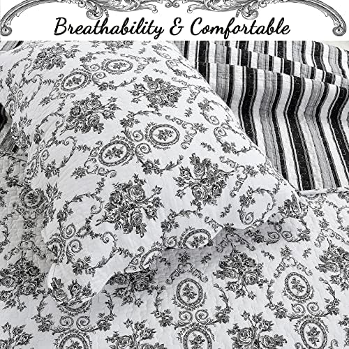 Cozy Line Home Fashions French Medallion Black White Grey Rose Flower