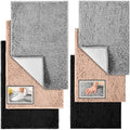 6 Pcs Chenille Bathroom Rugs Non Slip Bath Mats Set, Camel, Grey