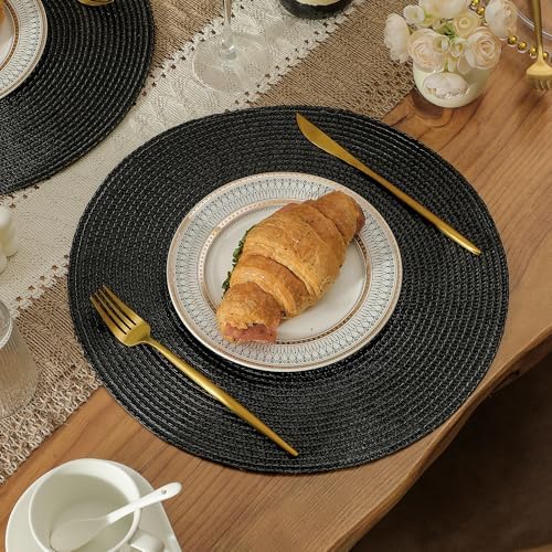 Round Placemats Set of 12 - Washable Woven Non-Slip Round Table