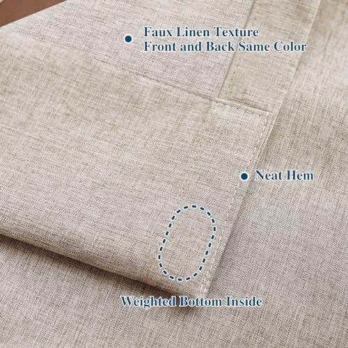 LETAU Long Linen Texture Sand Beige Curtains 120 inches, Pinch Pleated