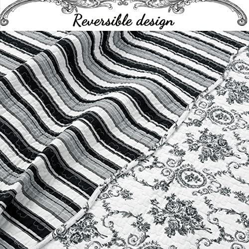 Cozy Line Home Fashions French Medallion Black White Grey Rose Flower
