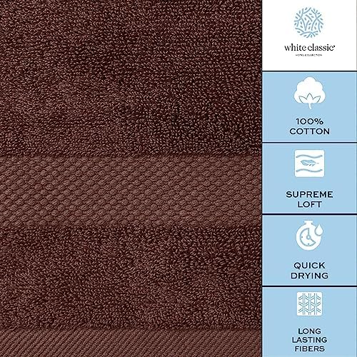White Classic 6 Luxury Brown Hand Towels 16 x 30 and 12 Luxury