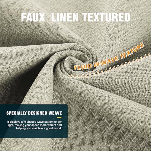 2 Panels 100% Blackout Linen-Textured Thick Grommet Curtains