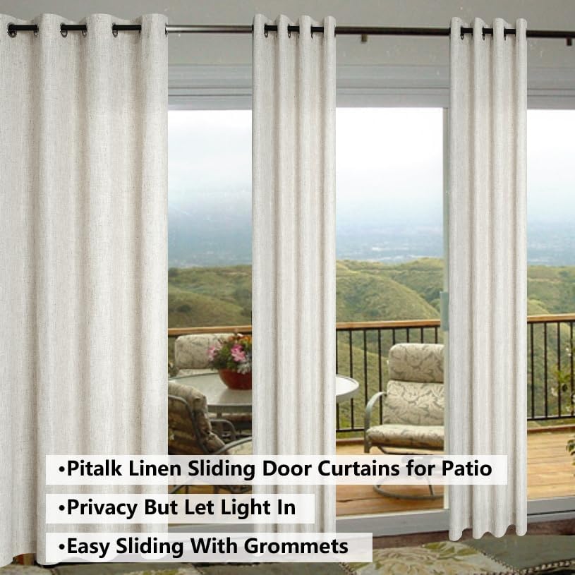 Pitalk Tall Curtains for Large Window Natural Flax Linen Polyester