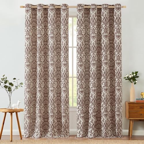 jinchan Brown Linen Curtains Light Flitering Grommet 96 Inch 2 Panels