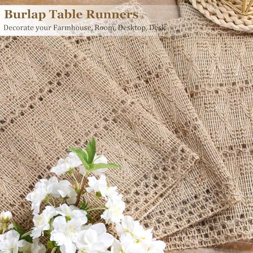 Niviy Burlap Boho Table Runner for Fall Thanksgiving Home Decor