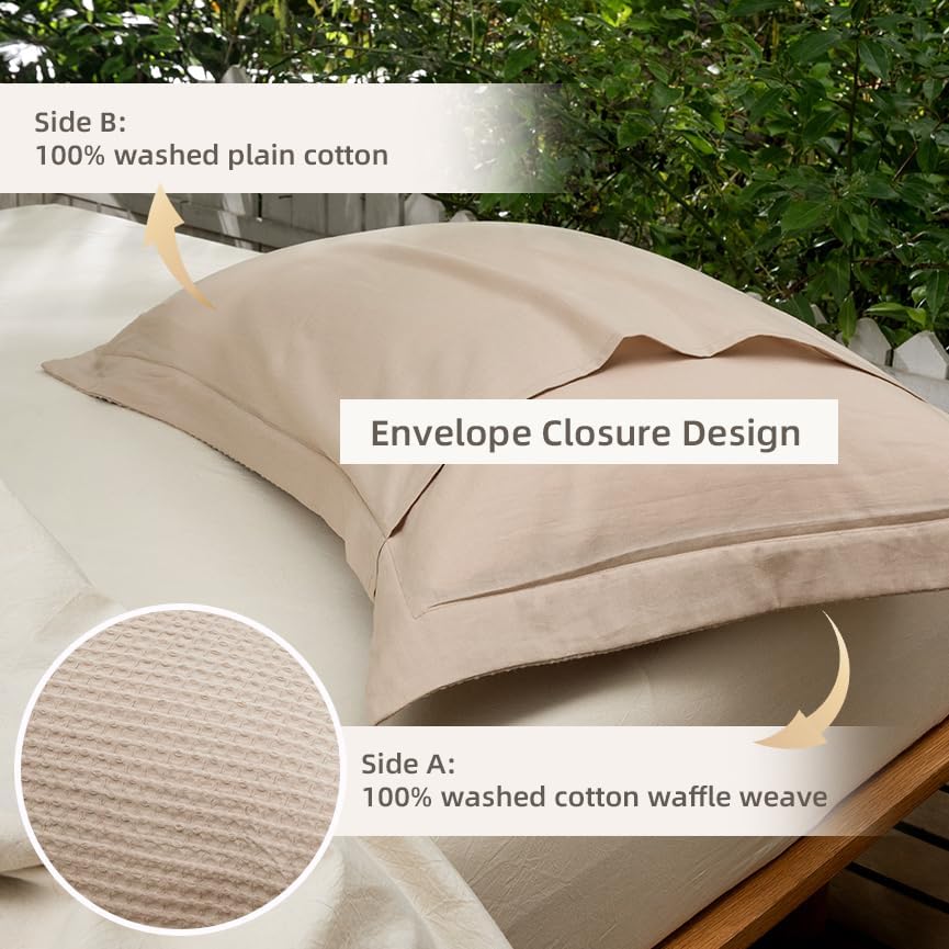 CHUFFED 100% Cotton Waffle Weave Pillowcases 2 Pack King Size, 20x36
