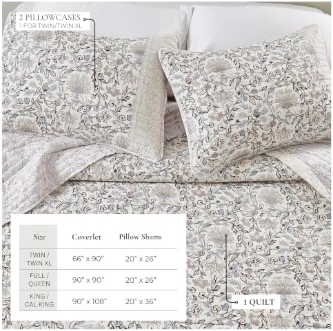 Great Bay Home Floral Quilt Set - 3-Piece Full/Queen Size Neutral
