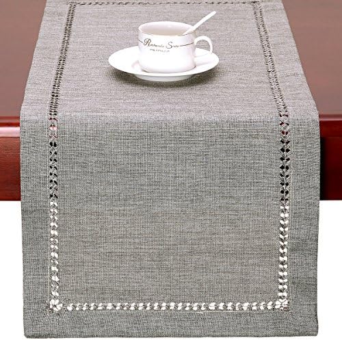 Grelucgo Handmade Hemstitch Gray Dining Table Runner Or Dresser Scarf