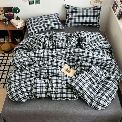HighBuy Grey Gingham Plaid Duvet Cover King Size 3 Pieces – Comfy Soft