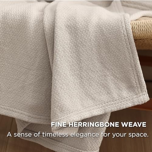 Bedsure Bundle of 1 Cotton Herringbone Weave Blanket King & 1 Cotton