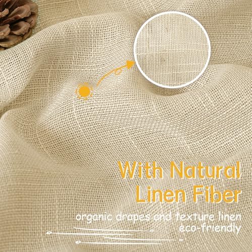 Tan Linen Semi Sheer Curtains for Farmhouse Living Room 52x84 Inch