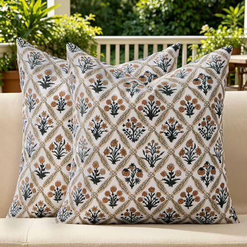 Allorry Floral Outdoor Pillow Covers 18x18 Brown Outdoor Waterproof