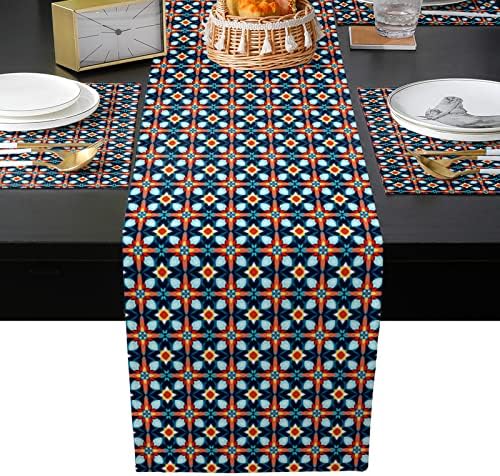 Flower Table Mats Set of 4 With Table Runner 90 Inches Long,Cotton