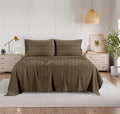 Rajlinen Twin XL Size Sheets- 4 Piece Taupe Stripe Sheet Set- 100%