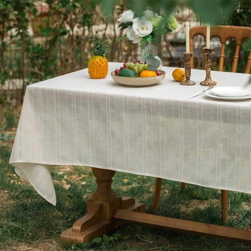 AMZALI Natural Linen Tablecloth 55 x 70 Inch - Farmhouse Style Table