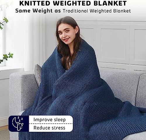 L'AGRATY Knitted Weighted Blanket - 50"x60" 7lbs Cooling Chunky Knit
