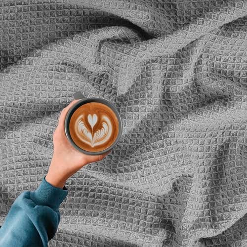 100% Cotton Waffle Weave Blanket, Queen Size 90 x 90 Inches, 300 GSM
