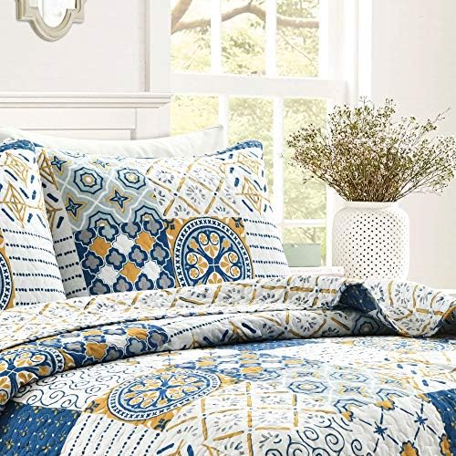 Lush Decor Monique Reversible Cotton Quilt Queen Size 3 Piece Set
