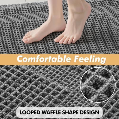 MIULEE Set of 2 Waffle Bathroom Rugs Dark Grey Boho Bath Mat 17x24 in