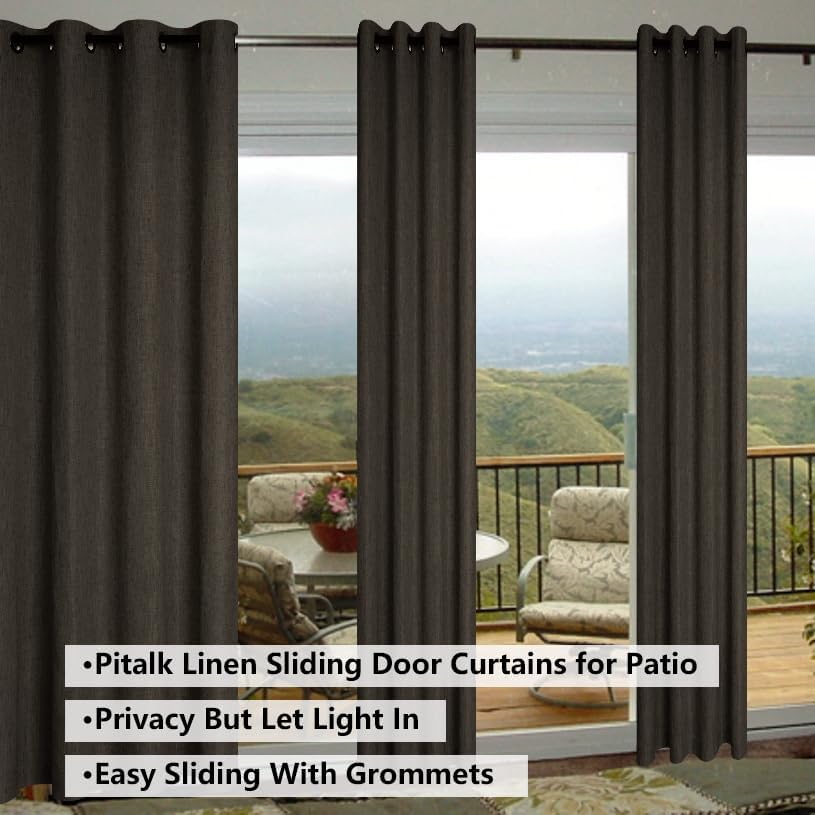 Pitalk Dark Brown Linen Curtains Grommet 96 Inches Long 2 Panel Semi