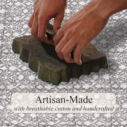 Ridhi Taupe Hand Block Print Rectangle Tablecloth 108x70 Inch