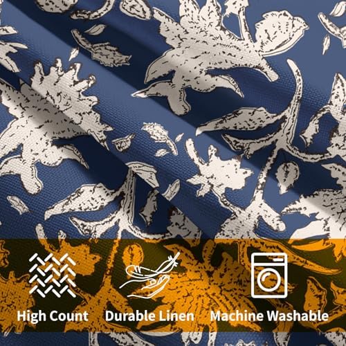 Navy Blue Floral Block Print Throw Pillow Covers 22x22 Inch Set of 2