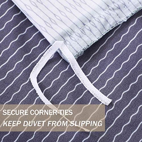 Nanko King Duvet Cover Set 3pc 104x90 Gray Mint Green Striped Pattern