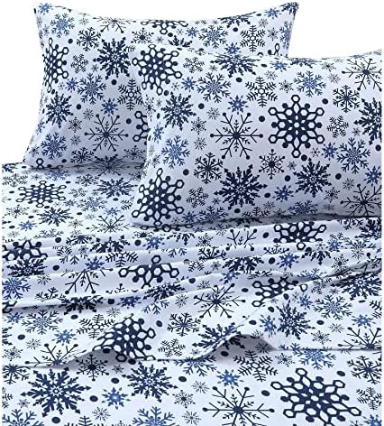 Tribeca Living King Deep Pocket Flannel Sheet Set, Snowflakes Multi