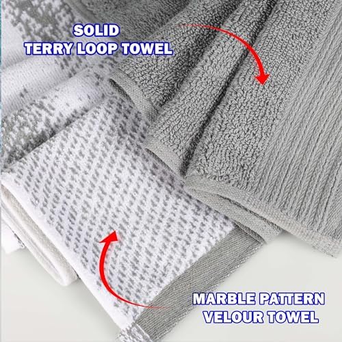 Superior Cotton Marble Jaquard Rope Border Bath Towel Set, 10 Piece