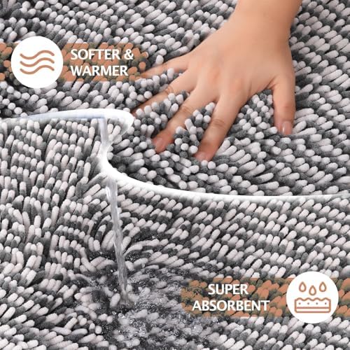 Chenille Bathroom Rugs Set 2 Piece, Absorbent Bath Rugs, Non-Slip Bath