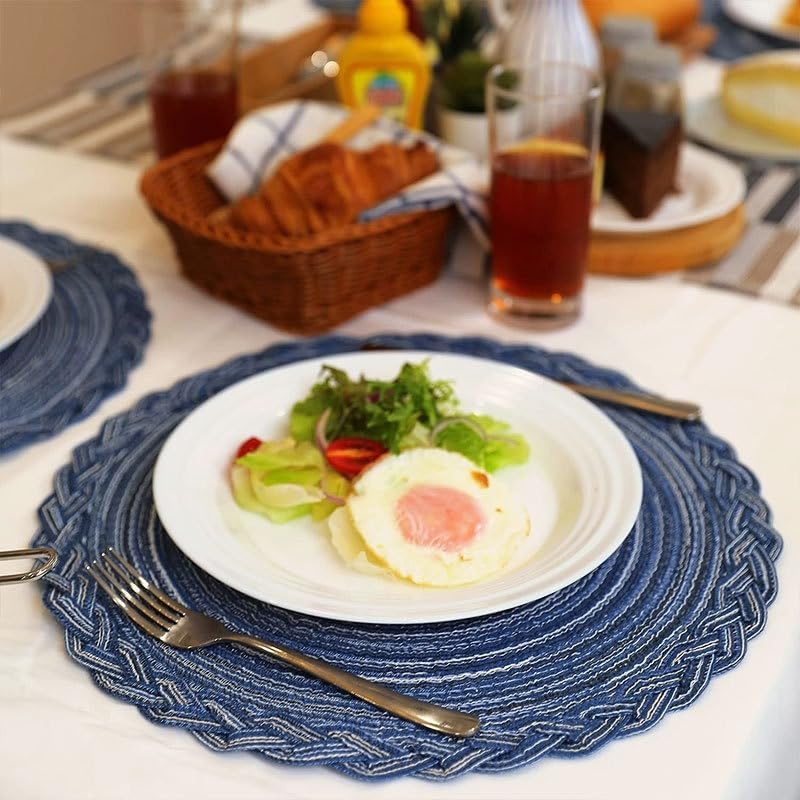 Woven Cotton Placemat, Round Natural Fiber Dining Table Mat with
