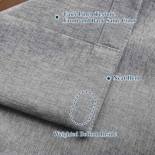 LETAU Pinch Pleats Grey Linen Texture Curtains 84 inches Long, 100%