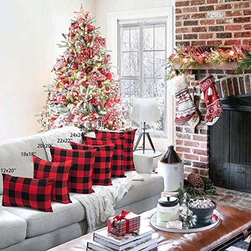 Christmas Buffalo Plaid Throw Pillow Covers 18x18 Red and Black Set of